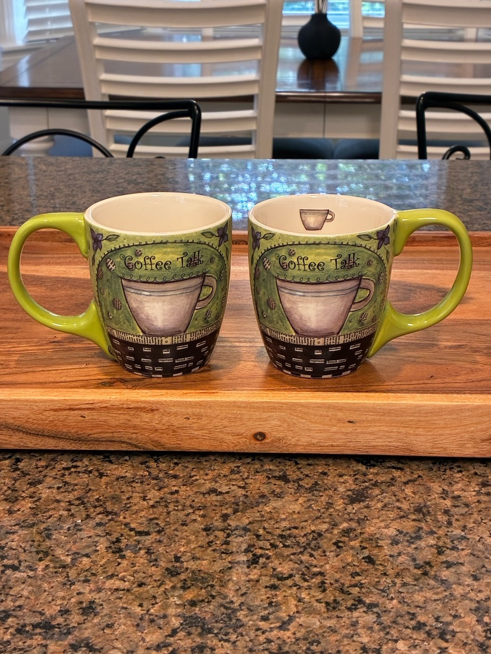 Set of 2 LANG Lisa Kaus Coffee Talk Ceramic Coffee Tea Cups 10 fl oz Capacity